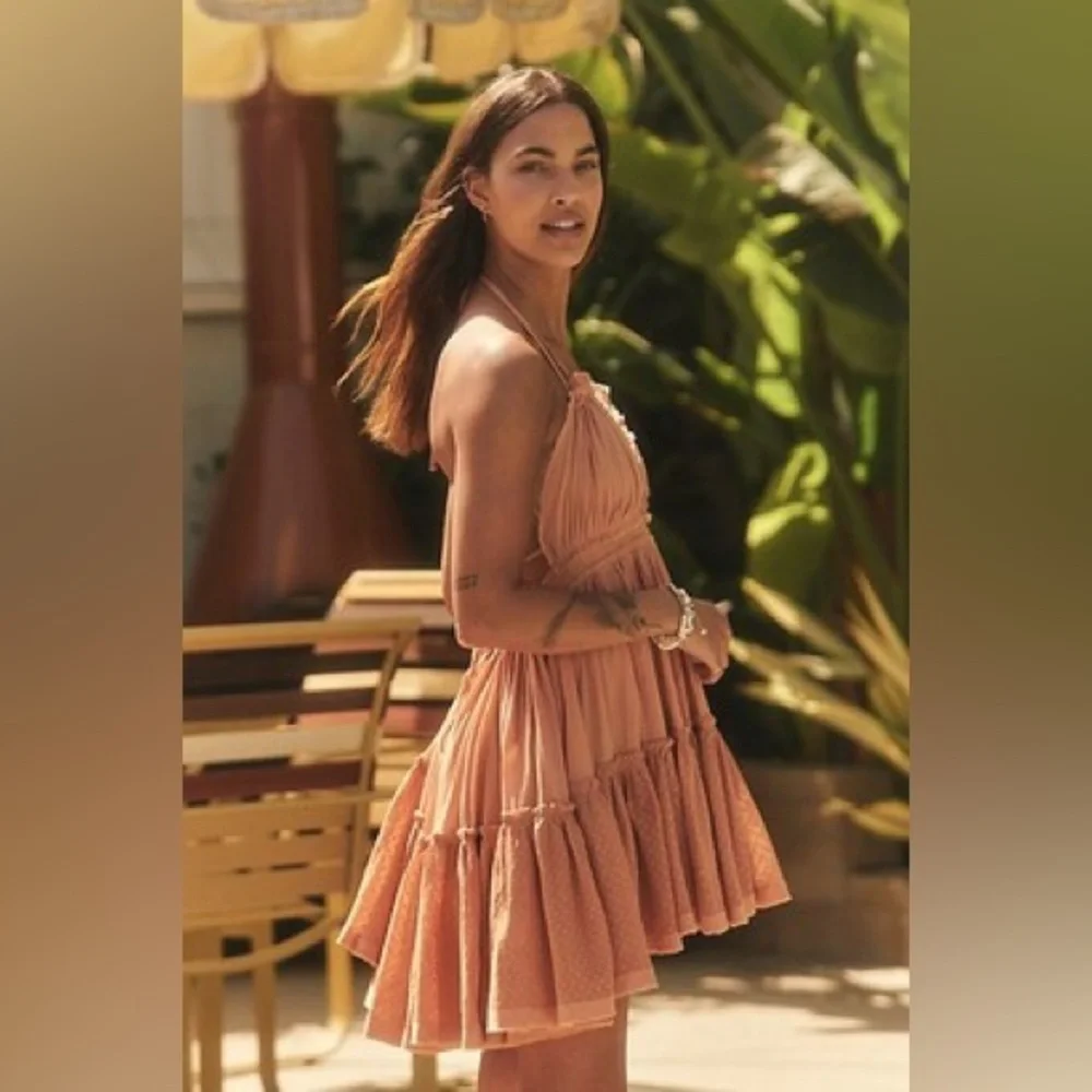 Rare HTF Free People | 100 Degree Flowy Layered Mini Dress in Mauve Sz L - Picture 7 of 17